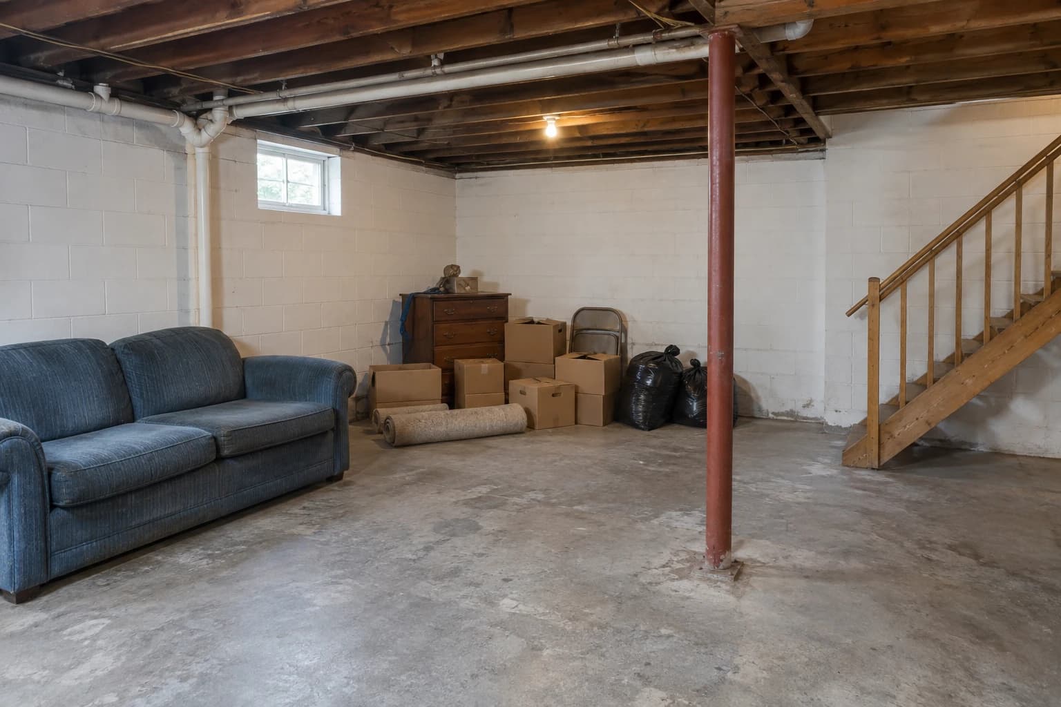 Basement cleanout — AI-generated illustration of the same room — before