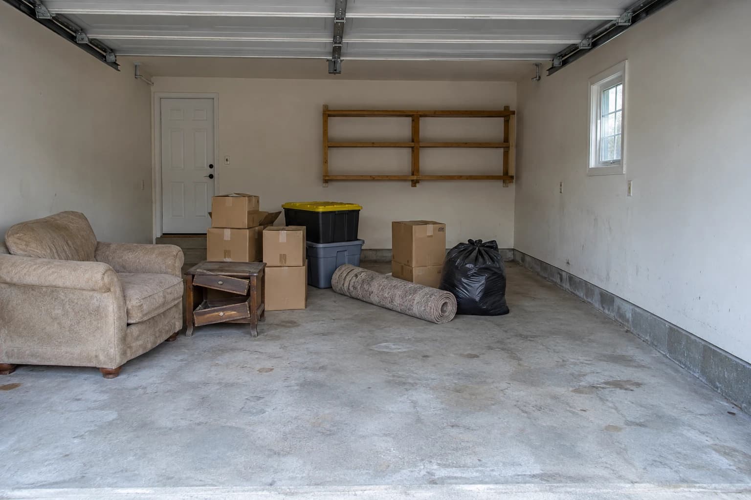 Garage cleanout — AI-generated illustration of the same room — before